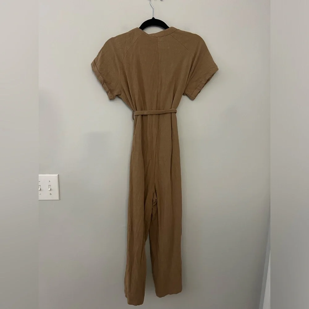 Petal & Pup Archie Tie Waist Linen Jumpsuit in Mocha Brown - Picture 3 of 7
